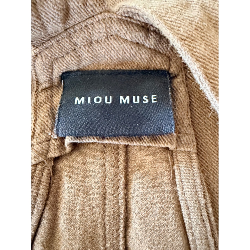Miou Muse Brown Wide Leg Overalls Tie Shoulder Boho Relaxed Fit Linen Blend Sz S - Picture 5 of 8